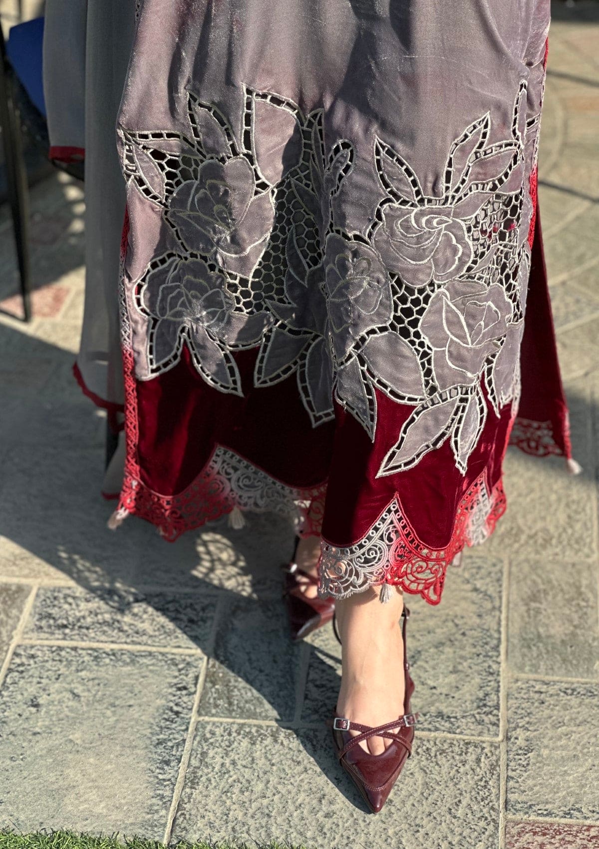 Burgundy Classic: steel grey and burgundy velvet combo 3 Piece