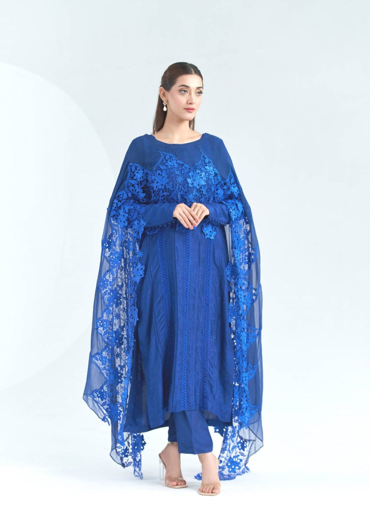 raw silk co-ord with drape 3 pc