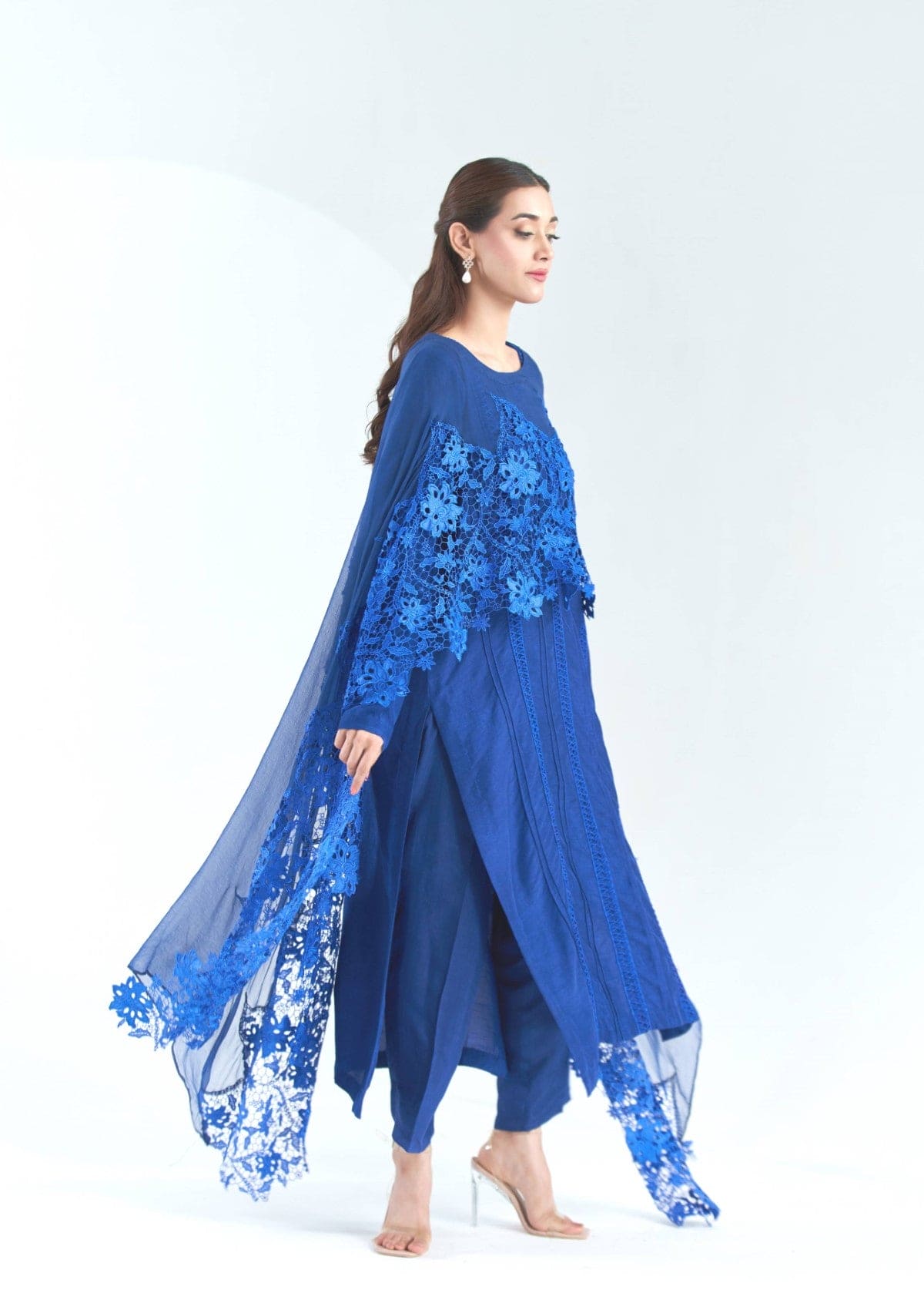 raw silk co-ord with drape 3 pc