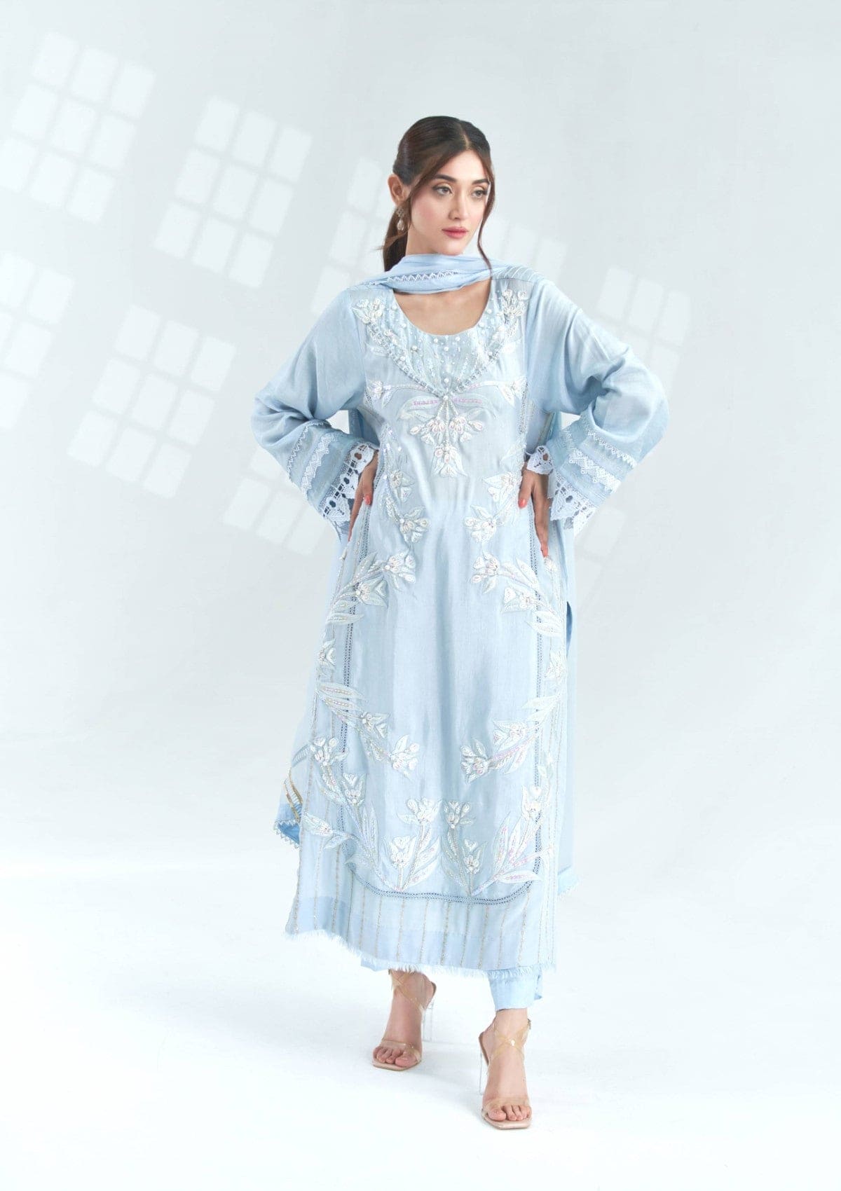 Embroidered raw silk formal 3 pc