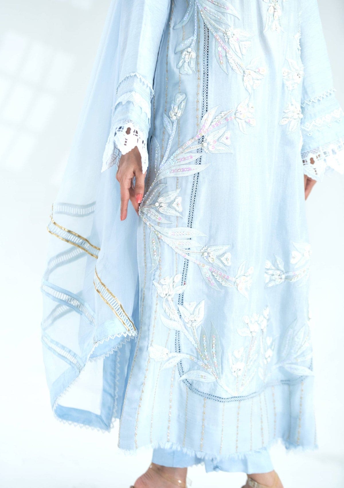 Embroidered raw silk formal 3 pc