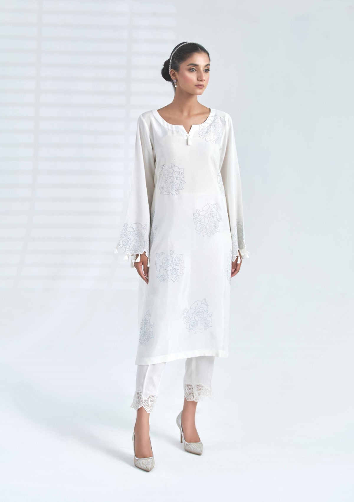 rawsilk swarowski co-ord (white) 2 pc