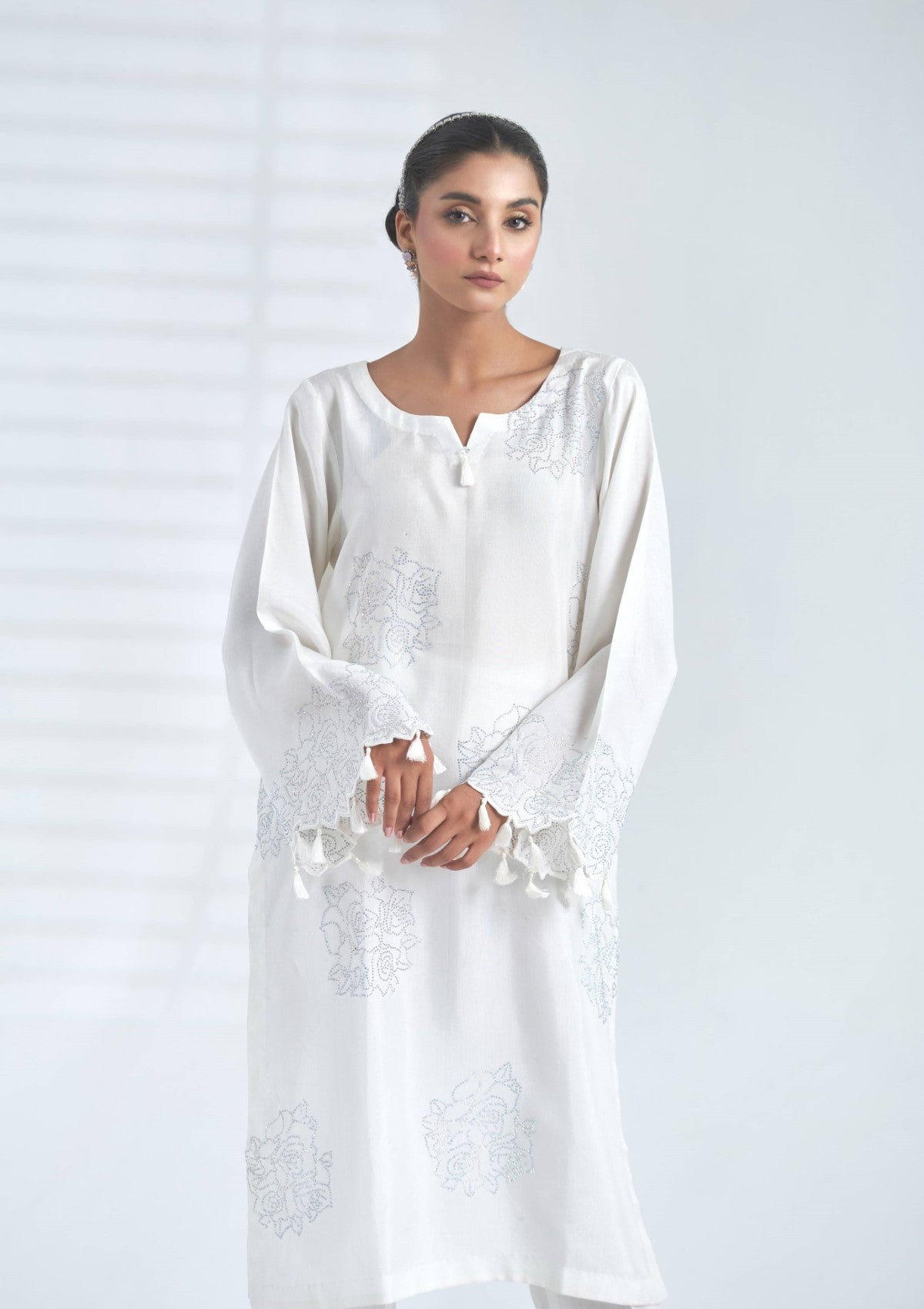 rawsilk swarowski co-ord (white) 2 pc