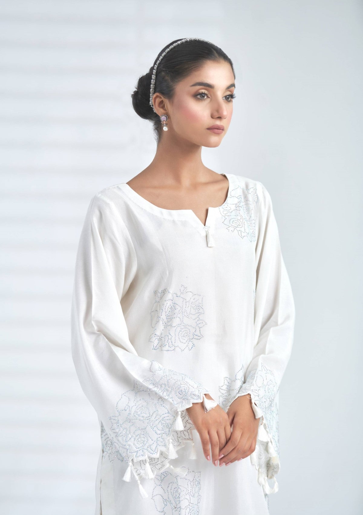 rawsilk swarowski co-ord (white) 2 pc