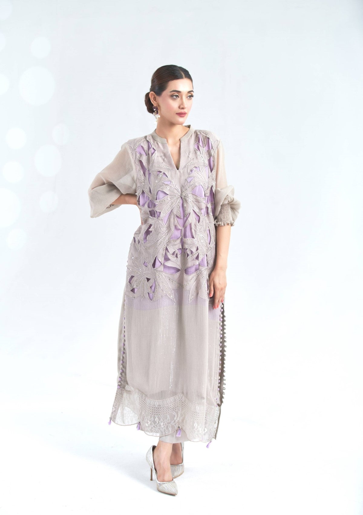 3 pc Cotton net cutwork formal