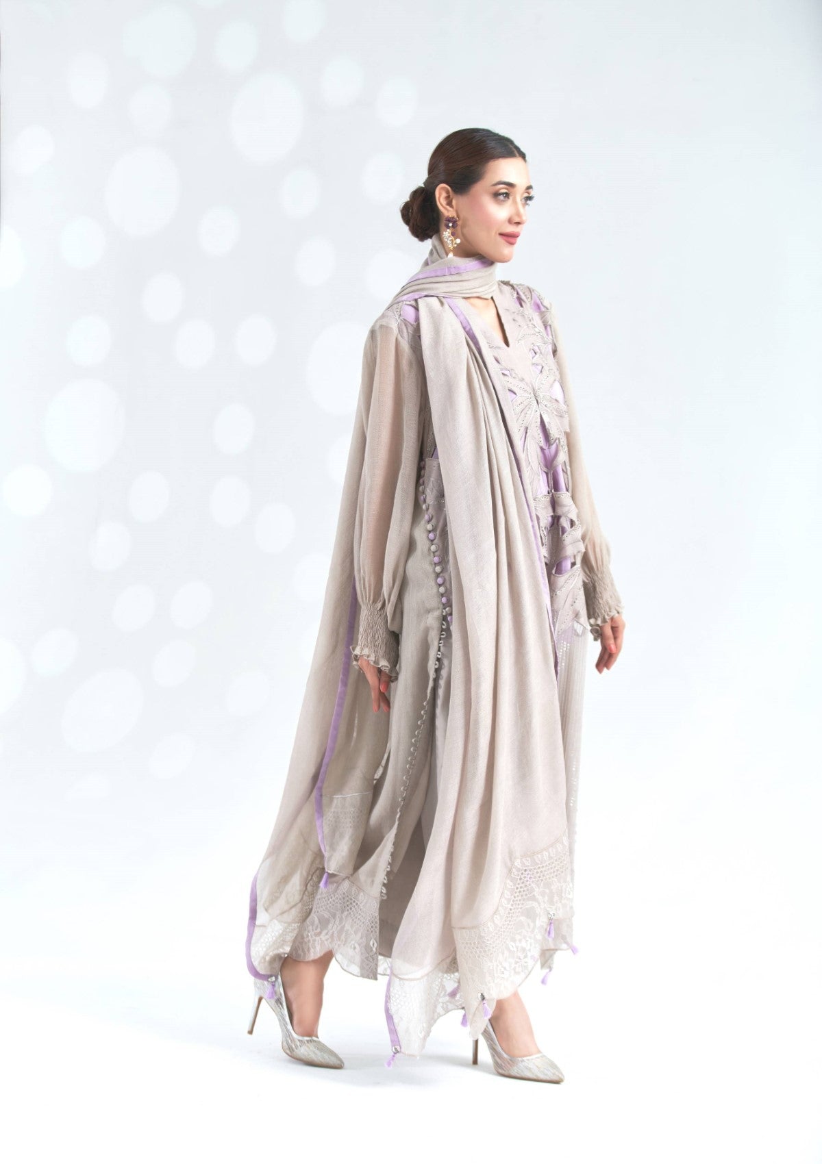 3 pc Cotton net cutwork formal