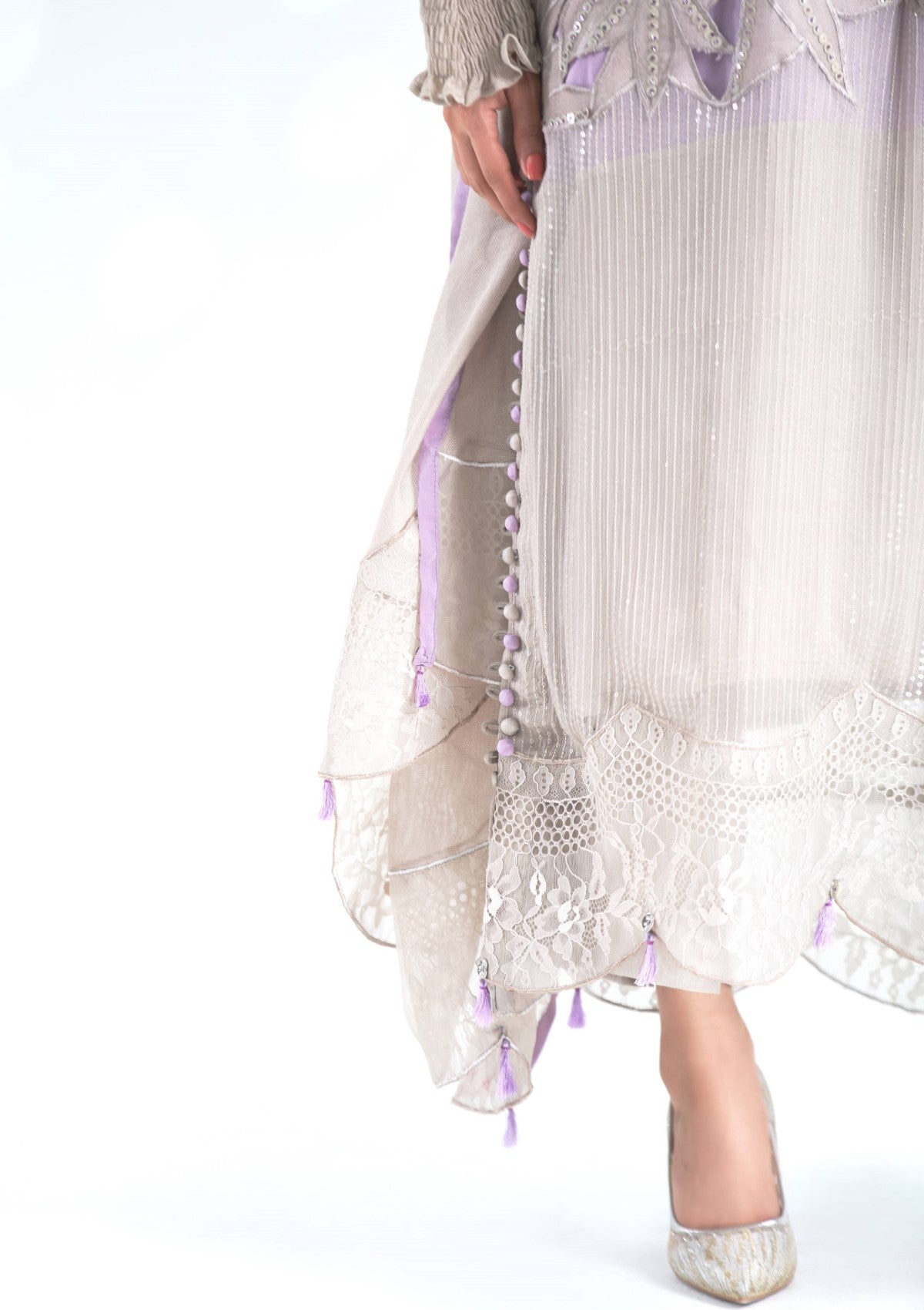 3 pc Cotton net cutwork formal