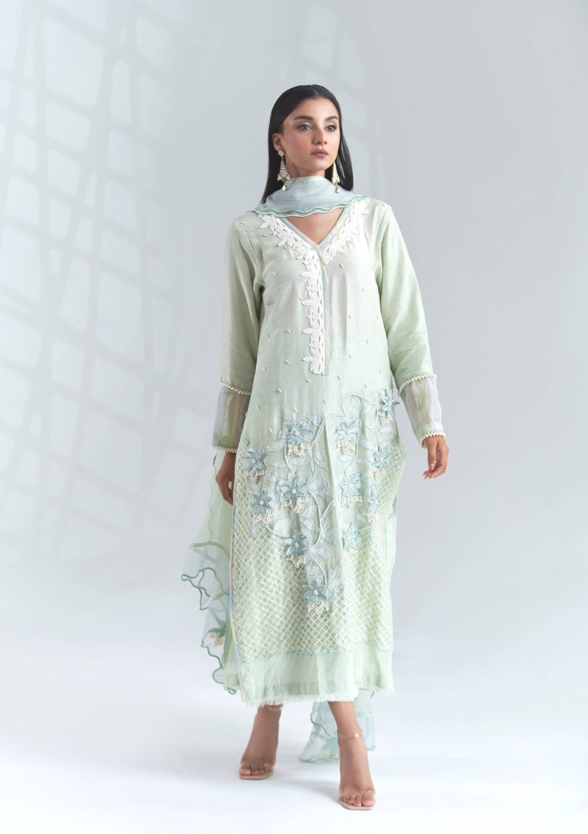 embroidered raw silk formal 3 pc