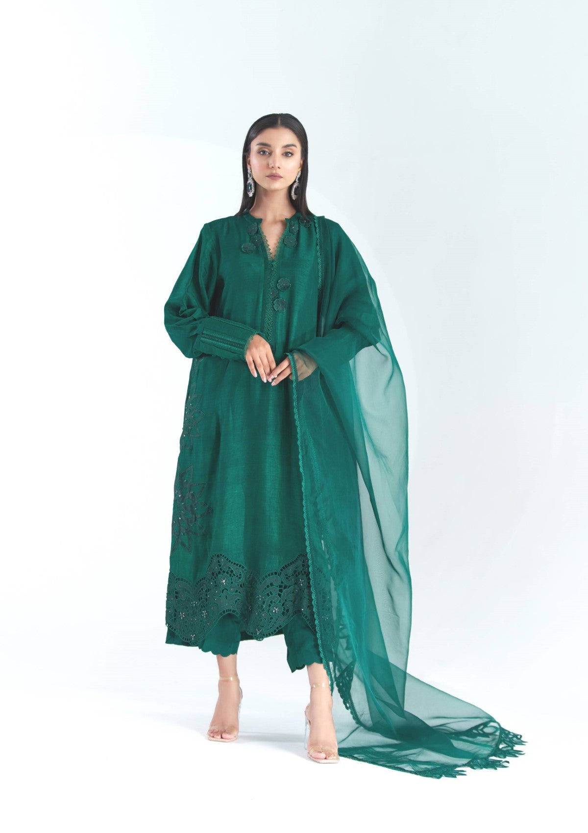 3 pc raw silk formal with appliqué