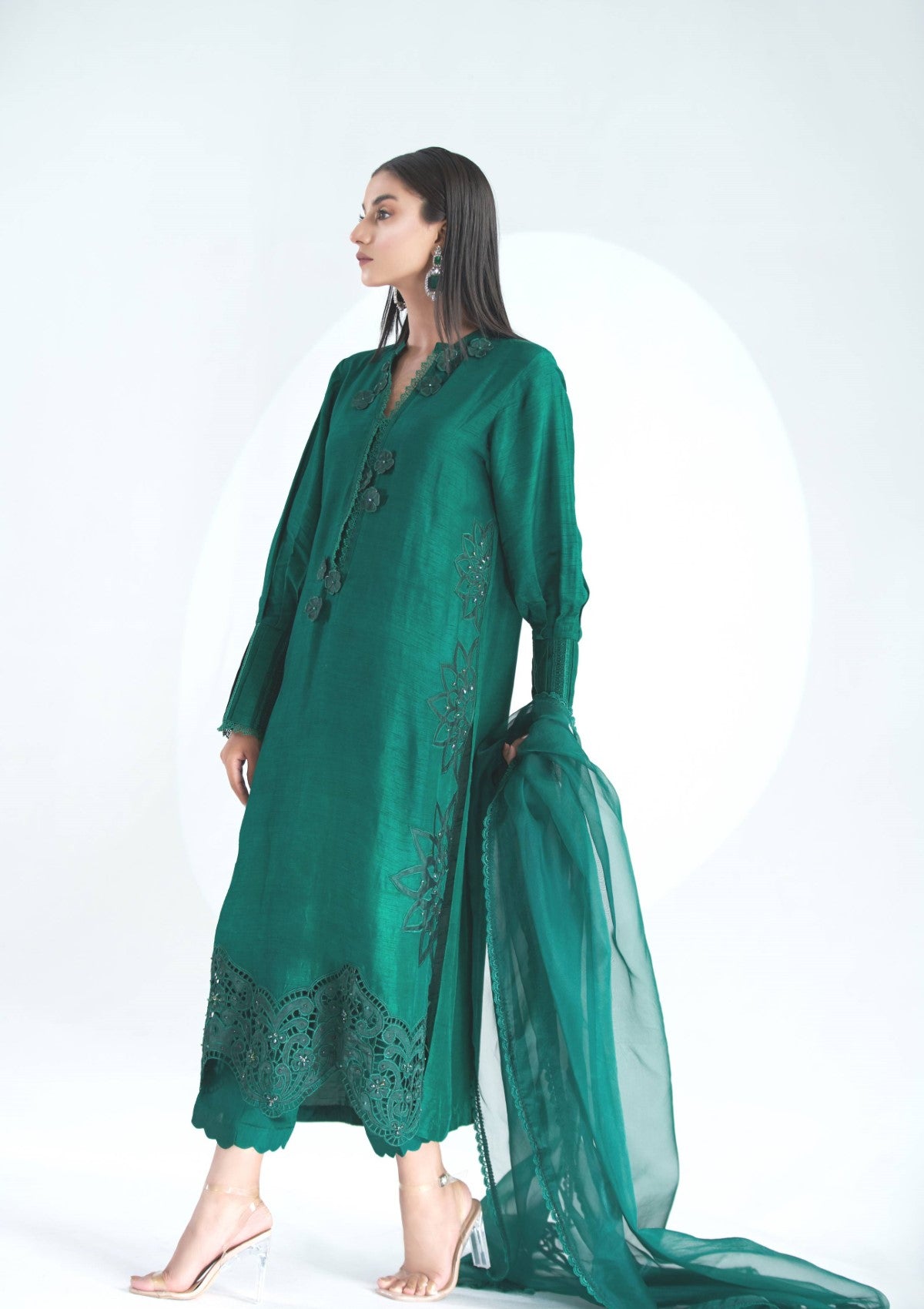3 pc raw silk formal with appliqué