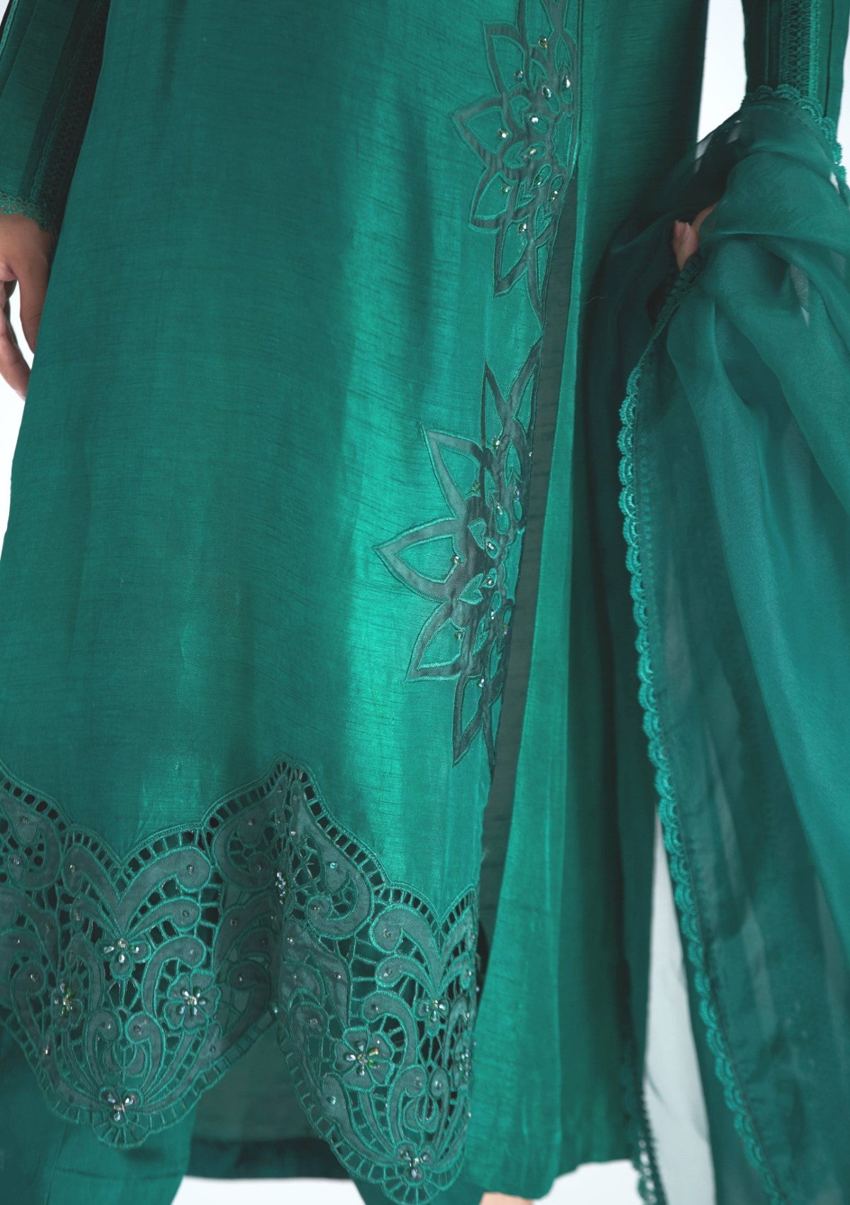 3 pc raw silk formal with appliqué