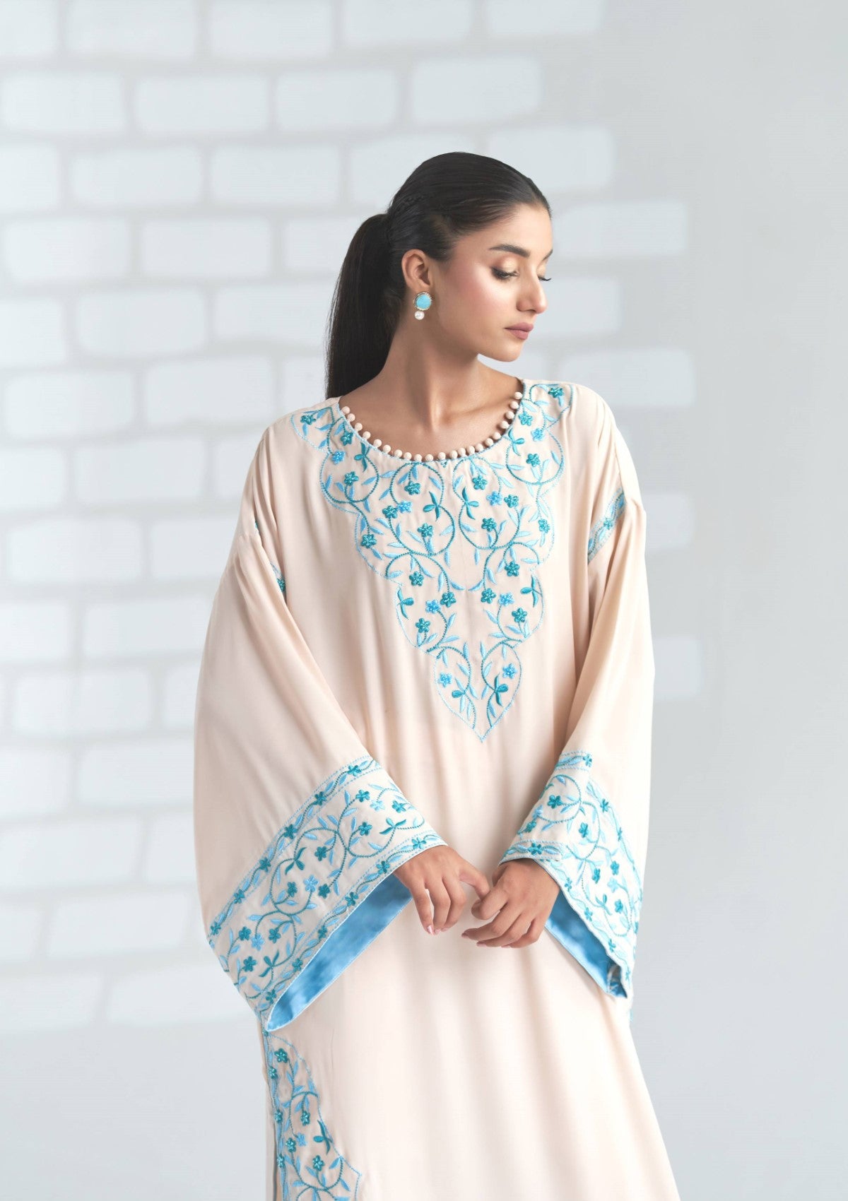 georgette kaftan with embroidery 2 pc