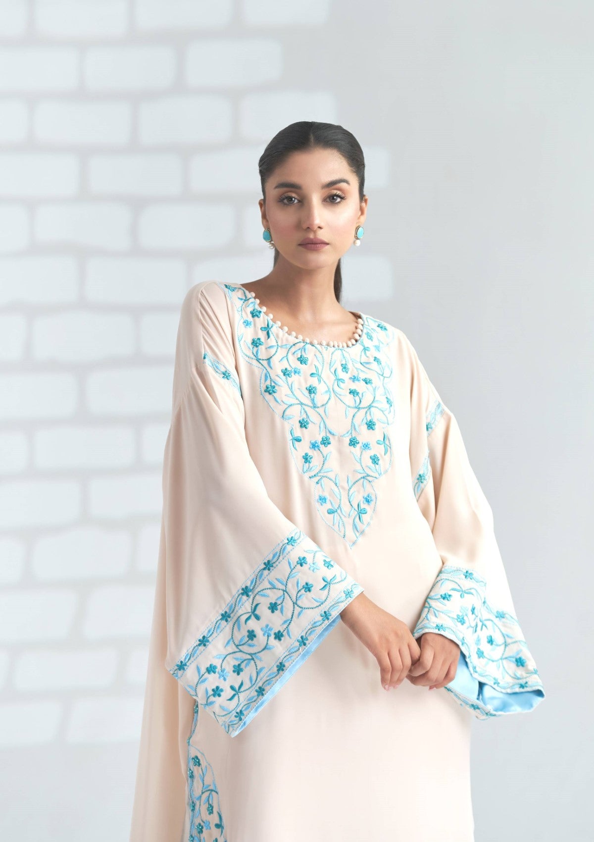 georgette kaftan with embroidery 2 pc