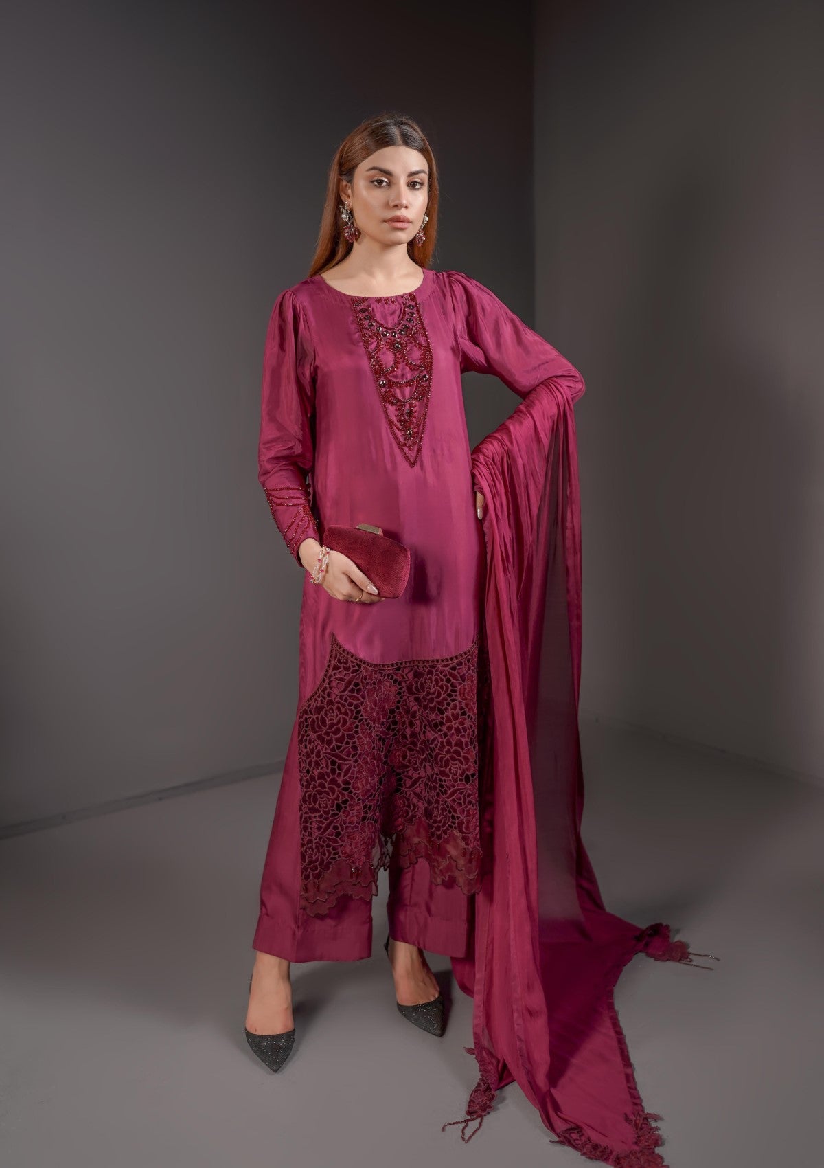 silk formal with cutwork 3 pc