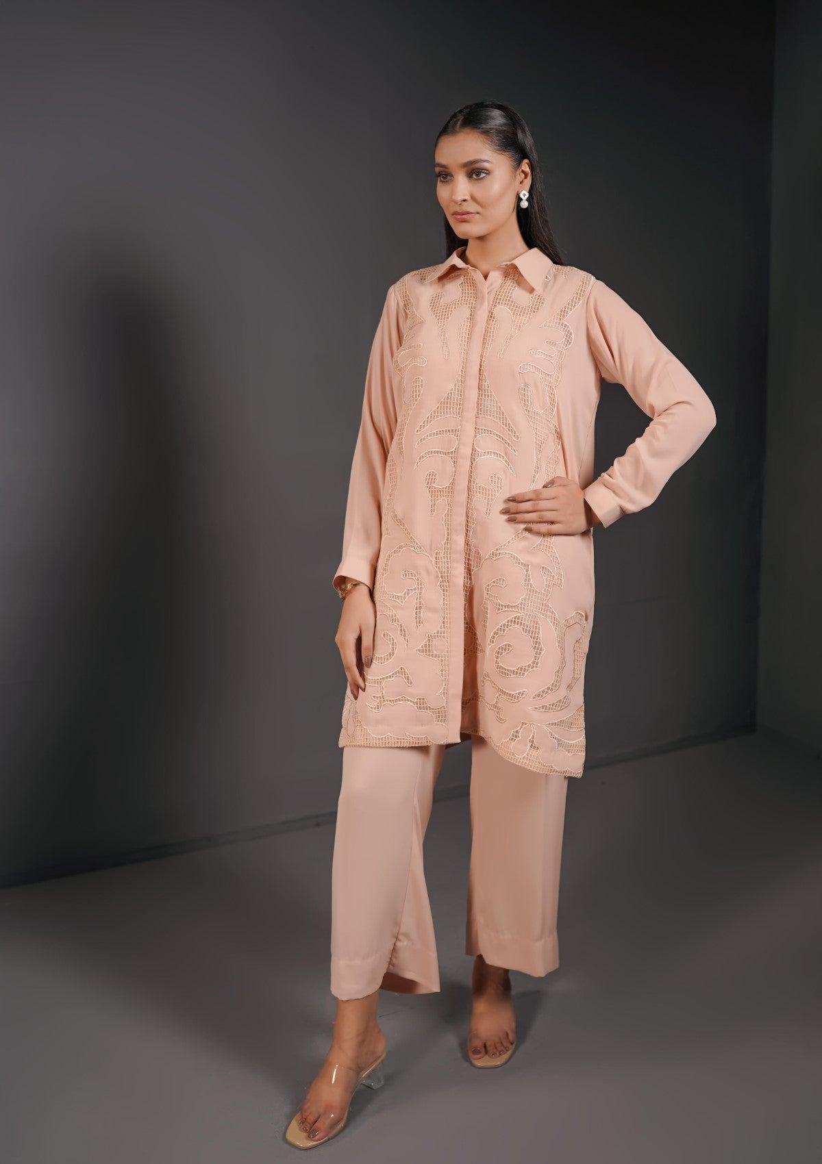 2 pc Georgette co-ord with appliqué