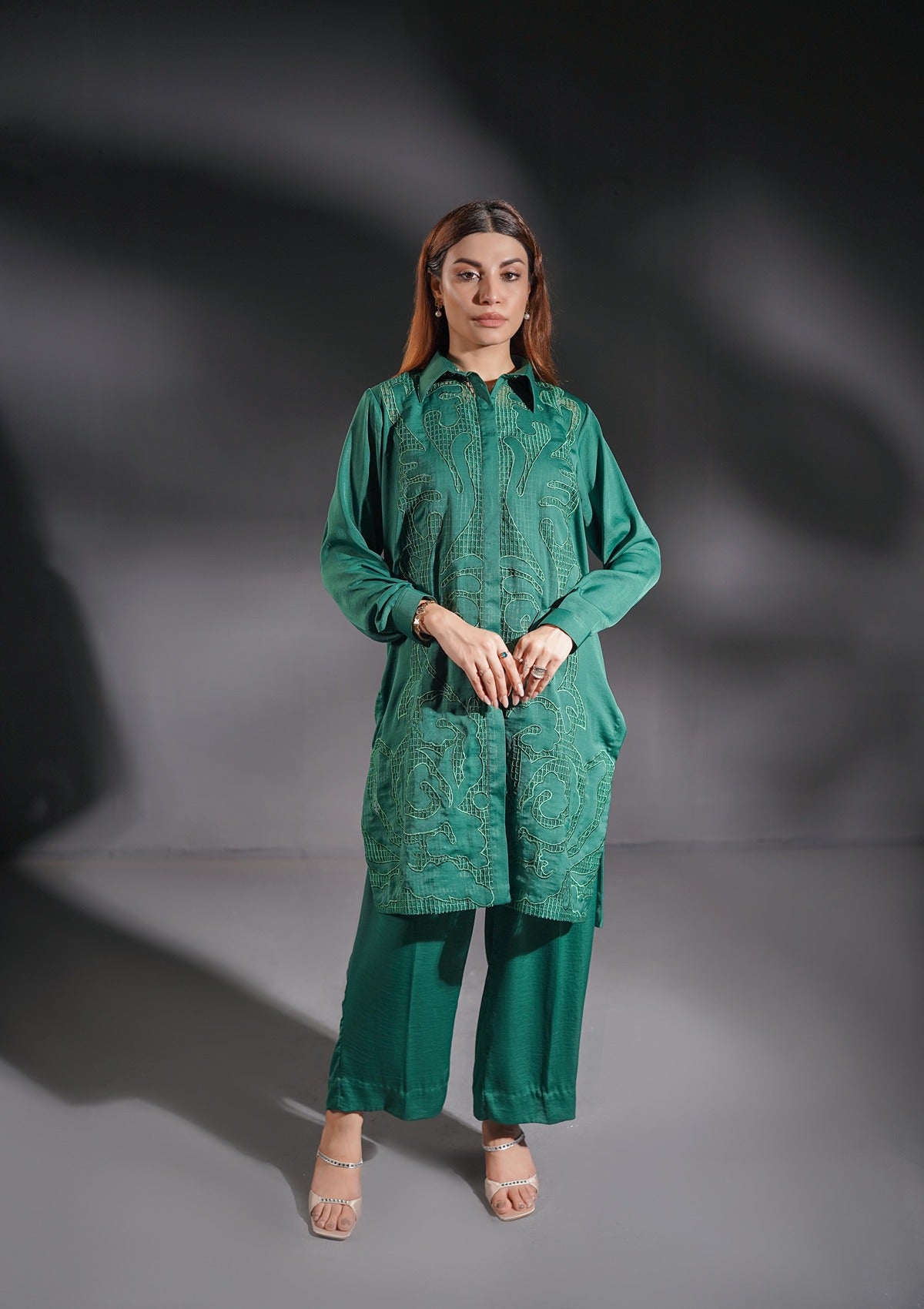 2 pc Georgette co-ord with appliqué