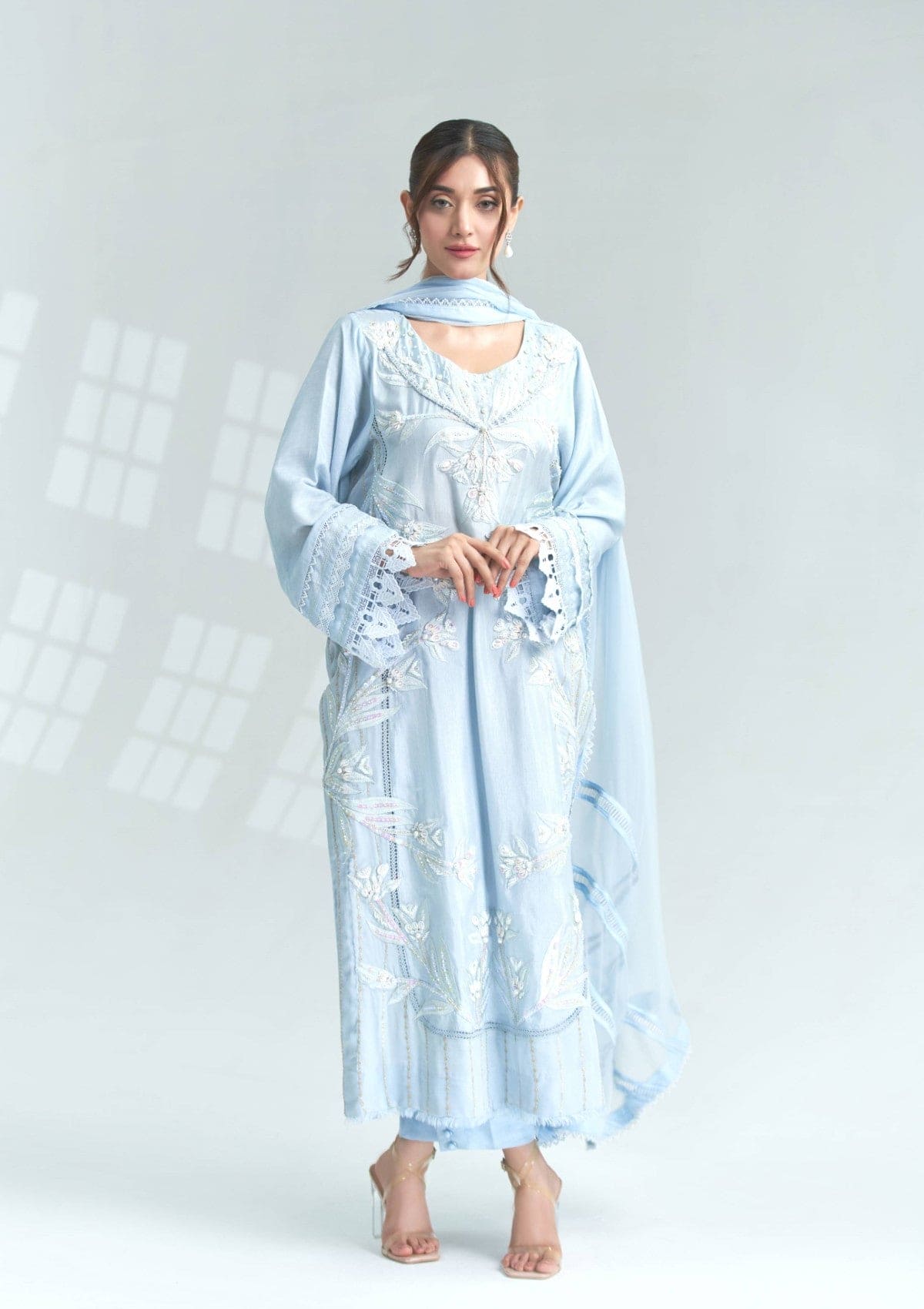 Embroidered raw silk formal 3 pc