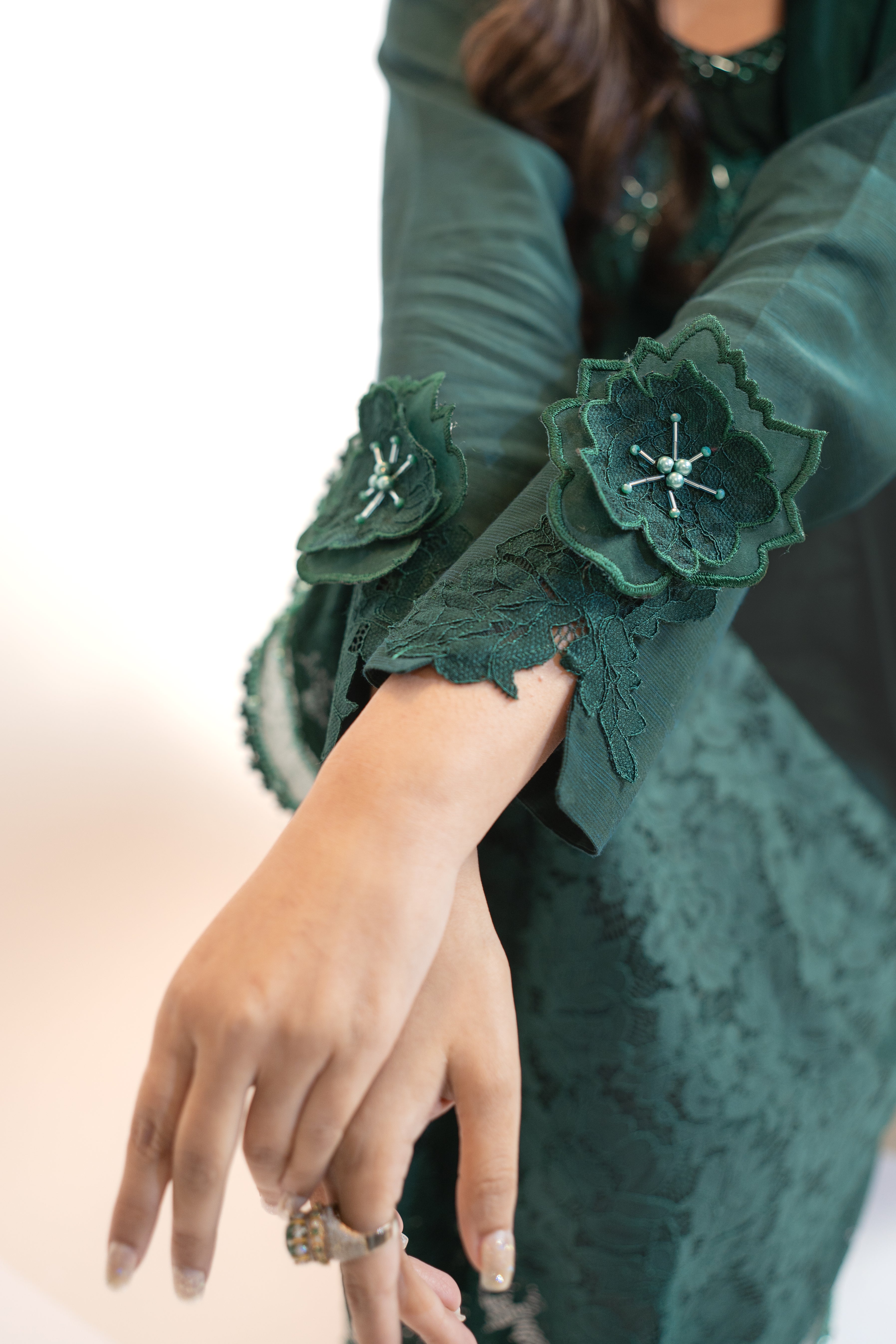 Chantelle 3PC Dress with Floral Embroidered Appliqué & Adda Work – Scalloped Finish