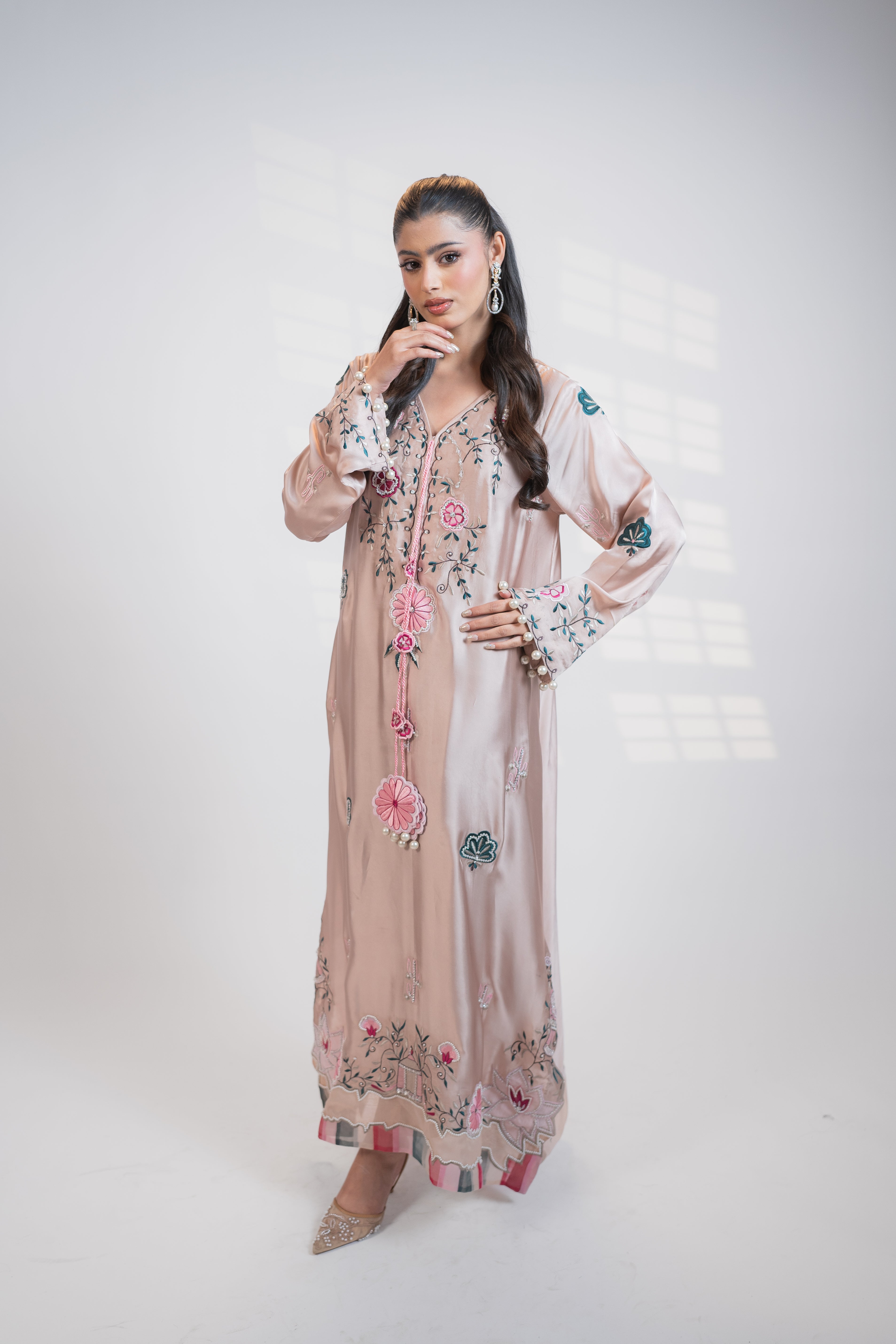 Nude pink 2PC kaftan set Multipiece Embroidered Set