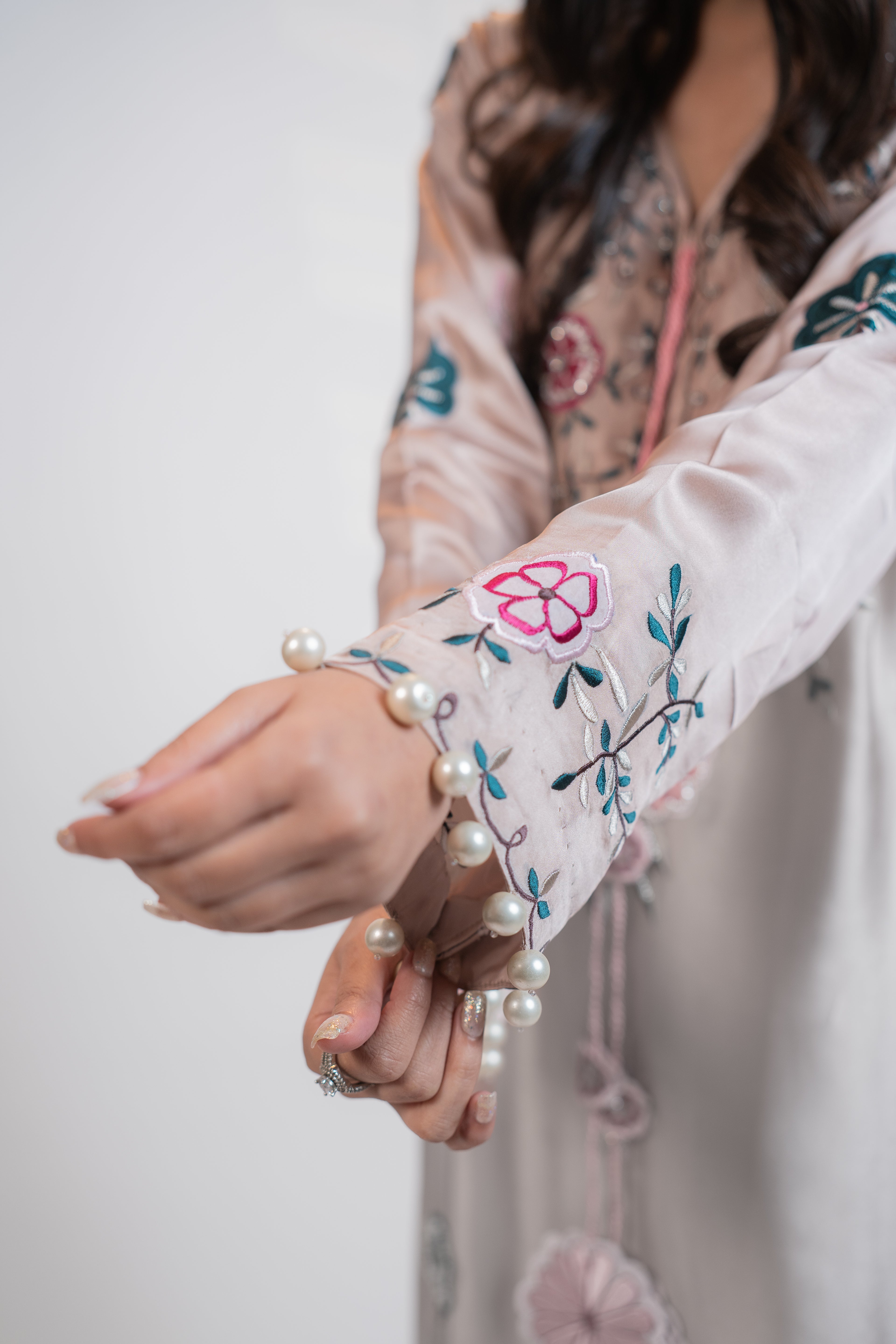 Nude pink 2PC kaftan set Multipiece Embroidered Set