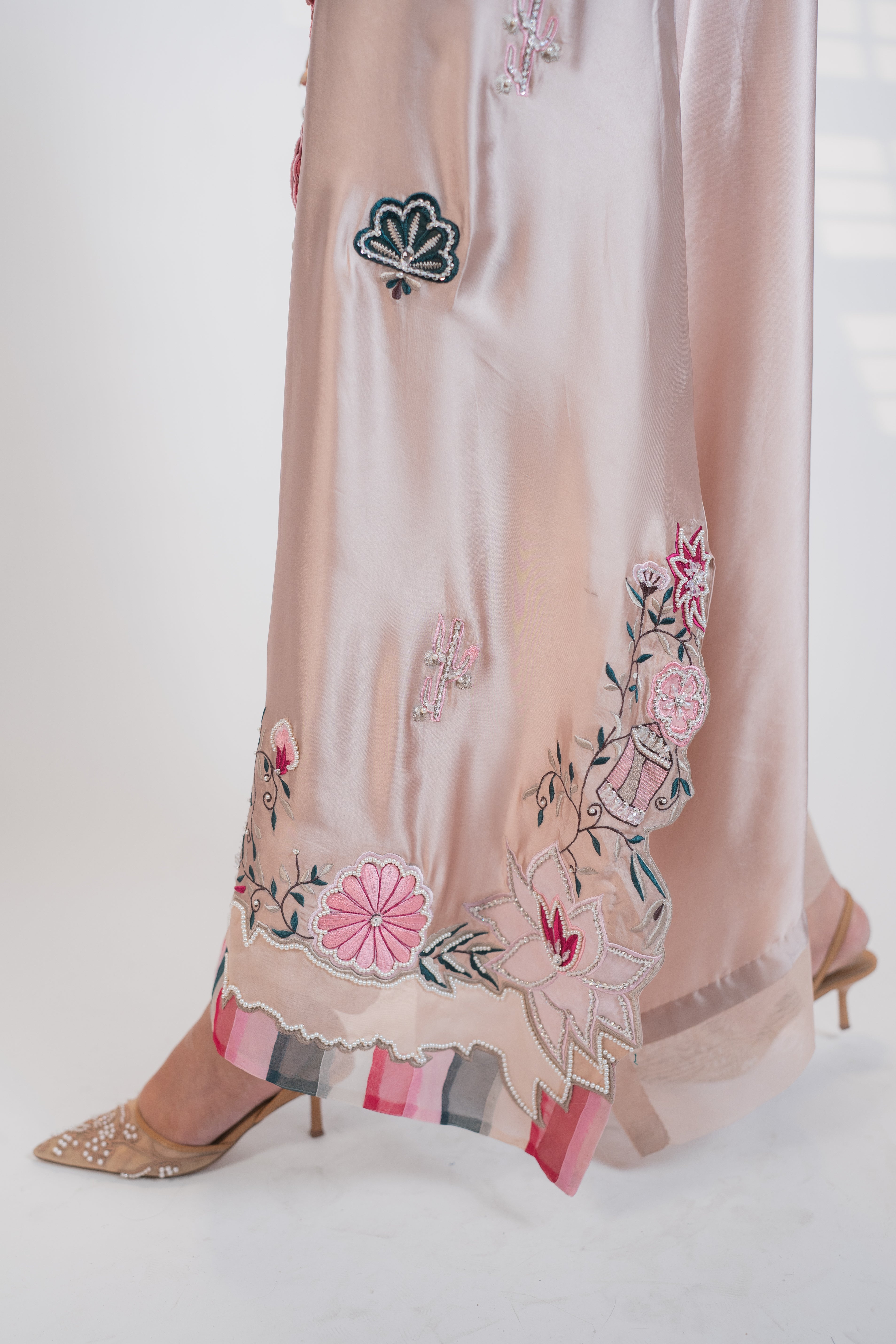 Nude pink 2PC kaftan set Multipiece Embroidered Set
