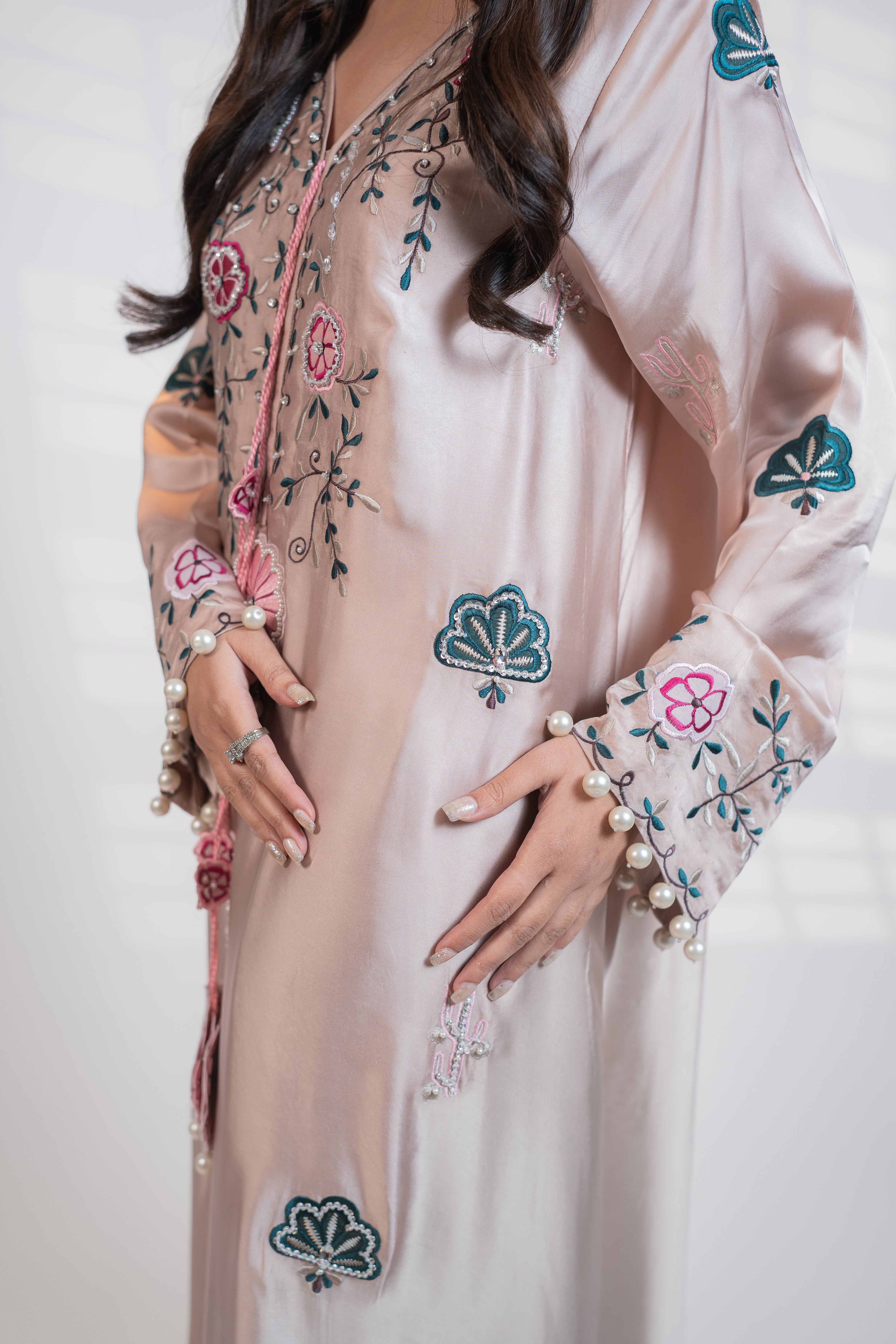 Nude pink 2PC kaftan set Multipiece Embroidered Set