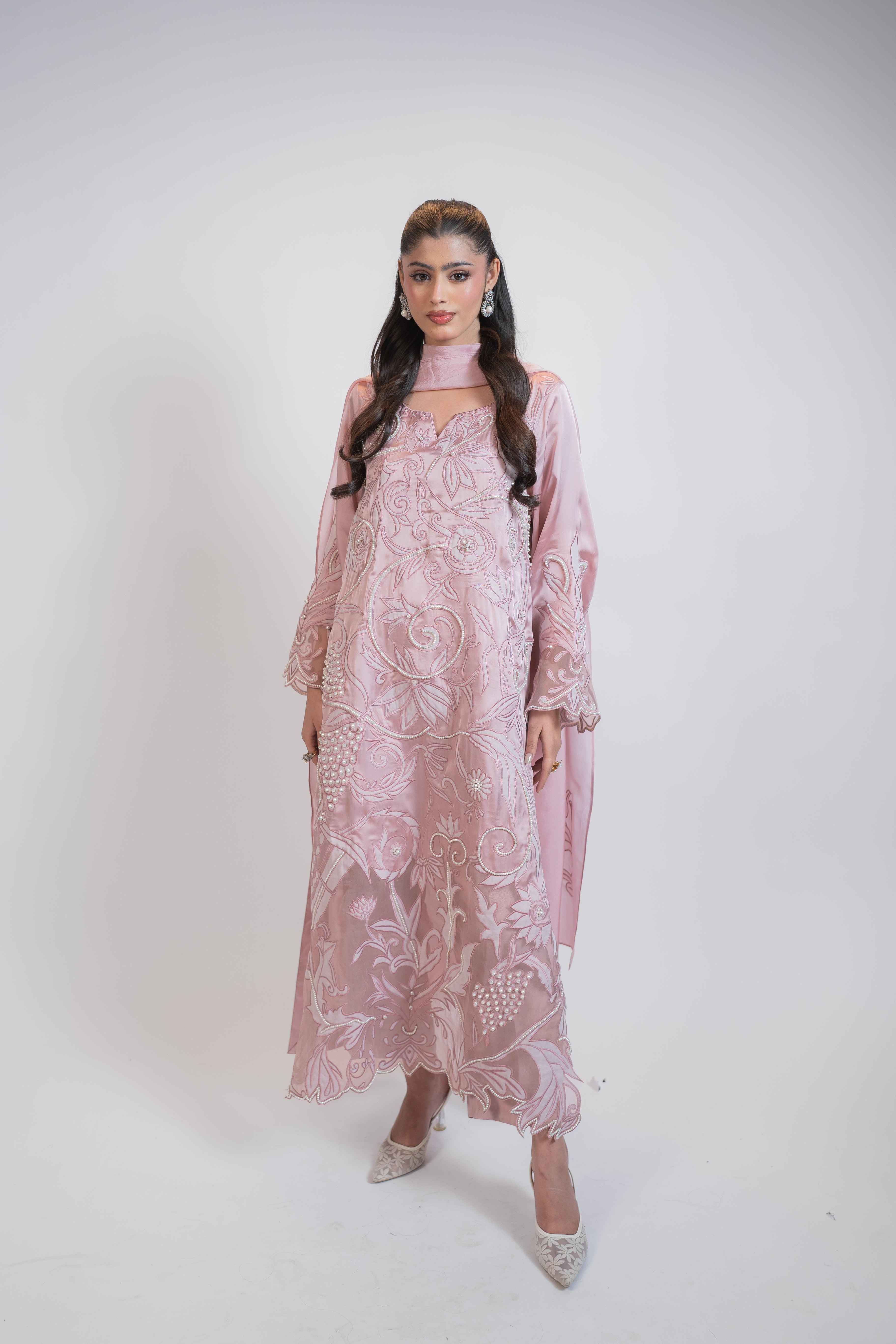 Pure Tussel Silk 3PC Set with All-Over Appliqué & Pearl Embellishments