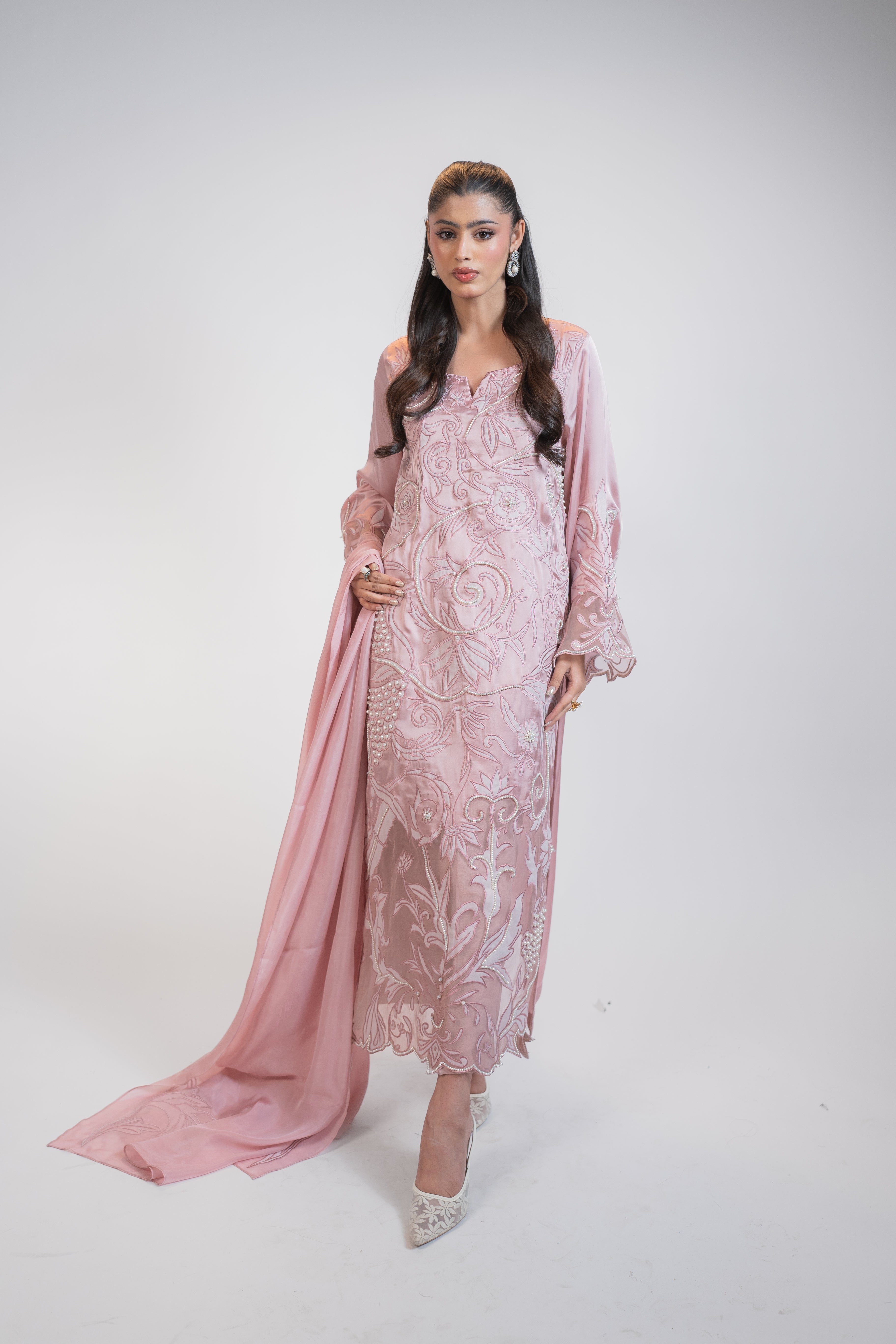 Pure Tussel Silk 3PC Set with All-Over Appliqué & Pearl Embellishments