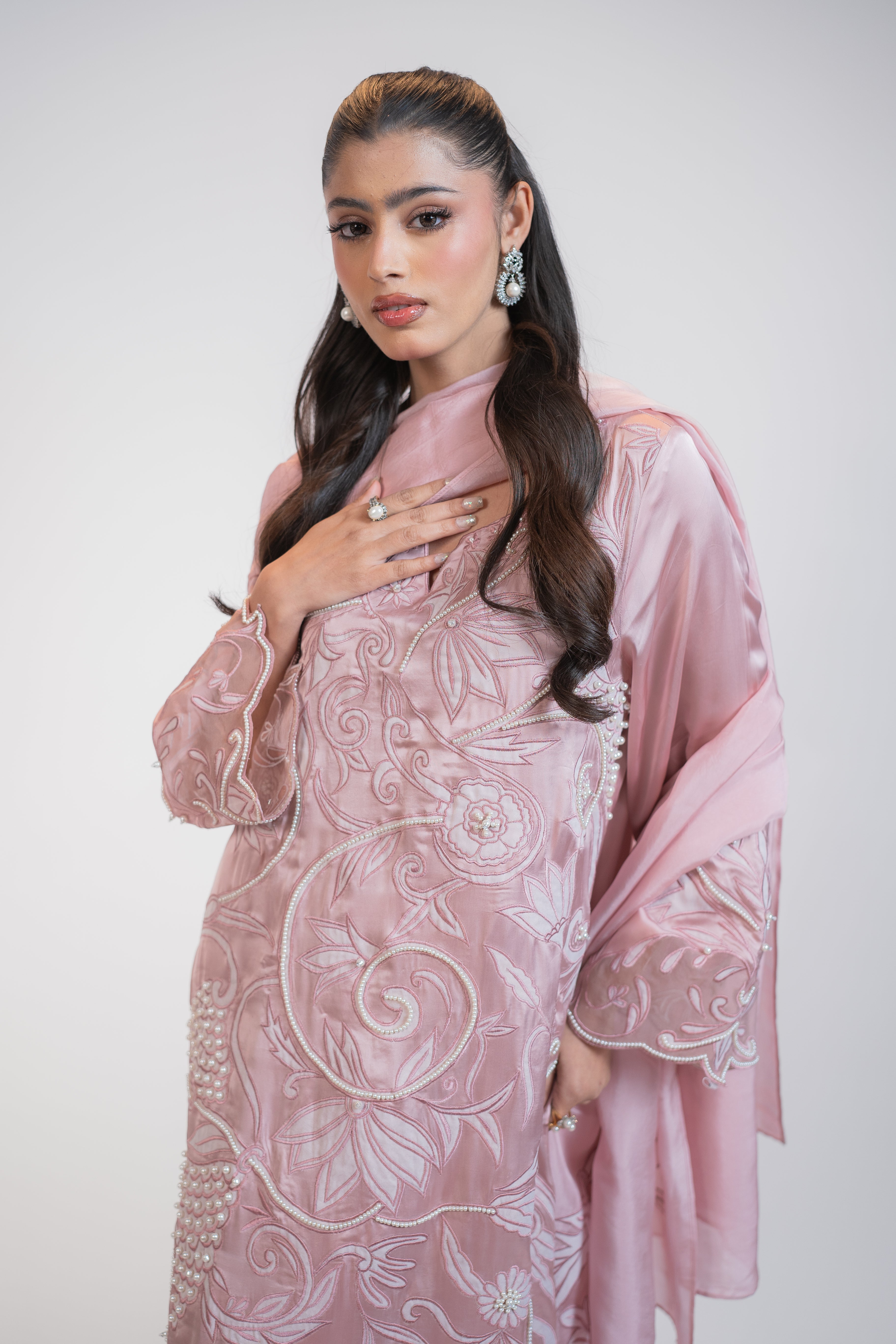 Pure Tussel Silk 3PC Set with All-Over Appliqué & Pearl Embellishments