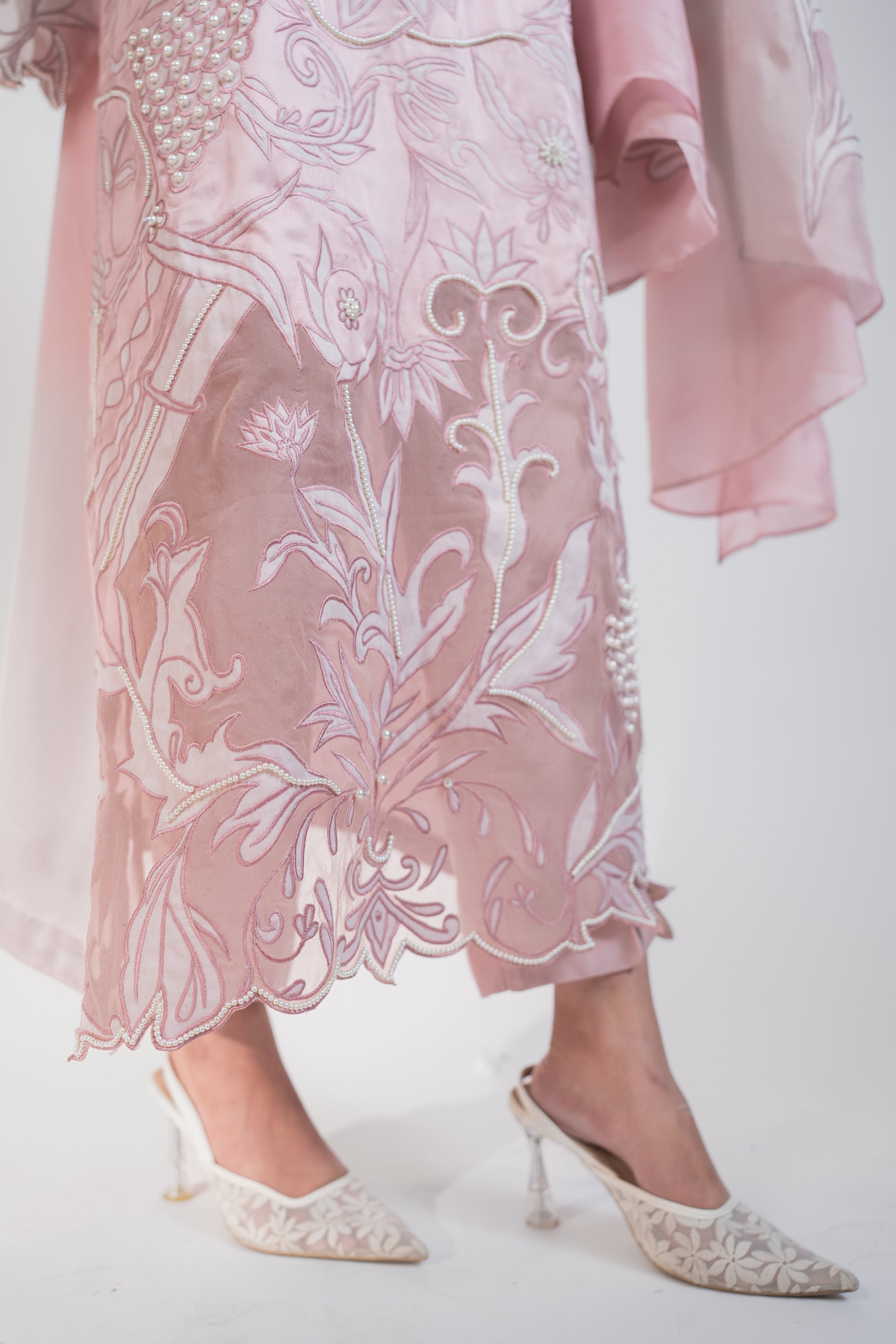 Pure Tussel Silk 3PC Set with All-Over Appliqué & Pearl Embellishments