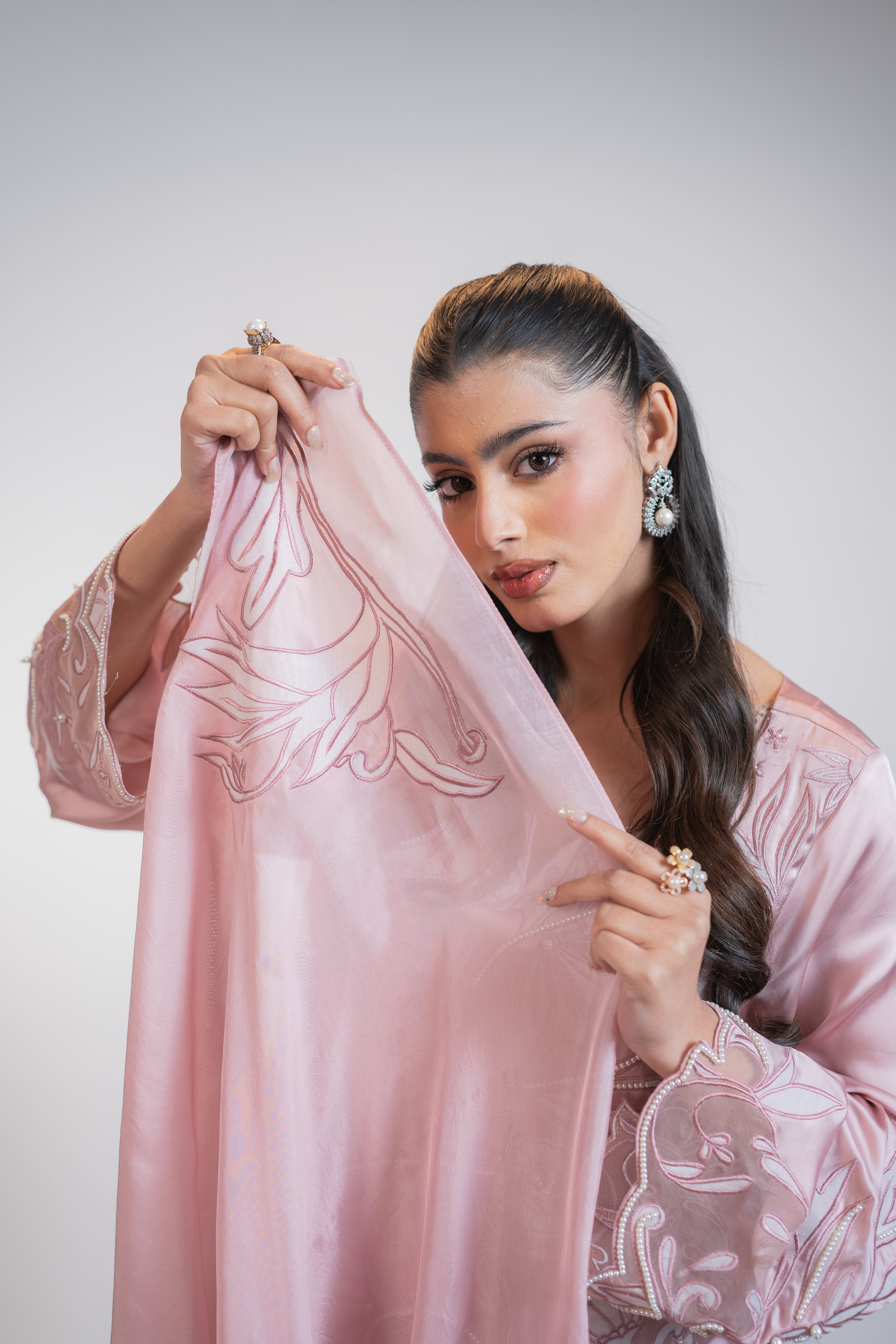 Pure Tussel Silk 3PC Set with All-Over Appliqué & Pearl Embellishments