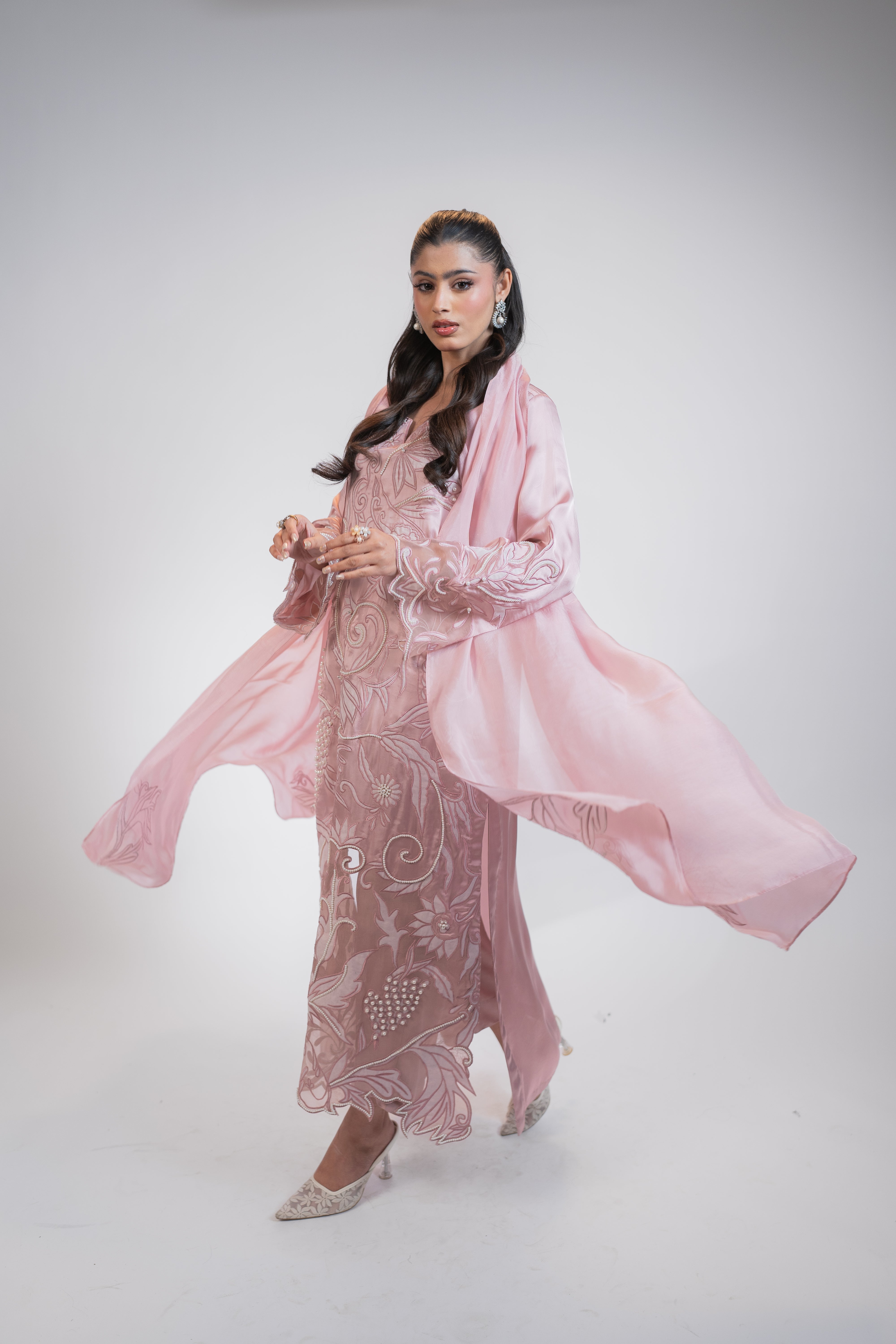 Pure Tussel Silk 3PC Set with All-Over Appliqué & Pearl Embellishments