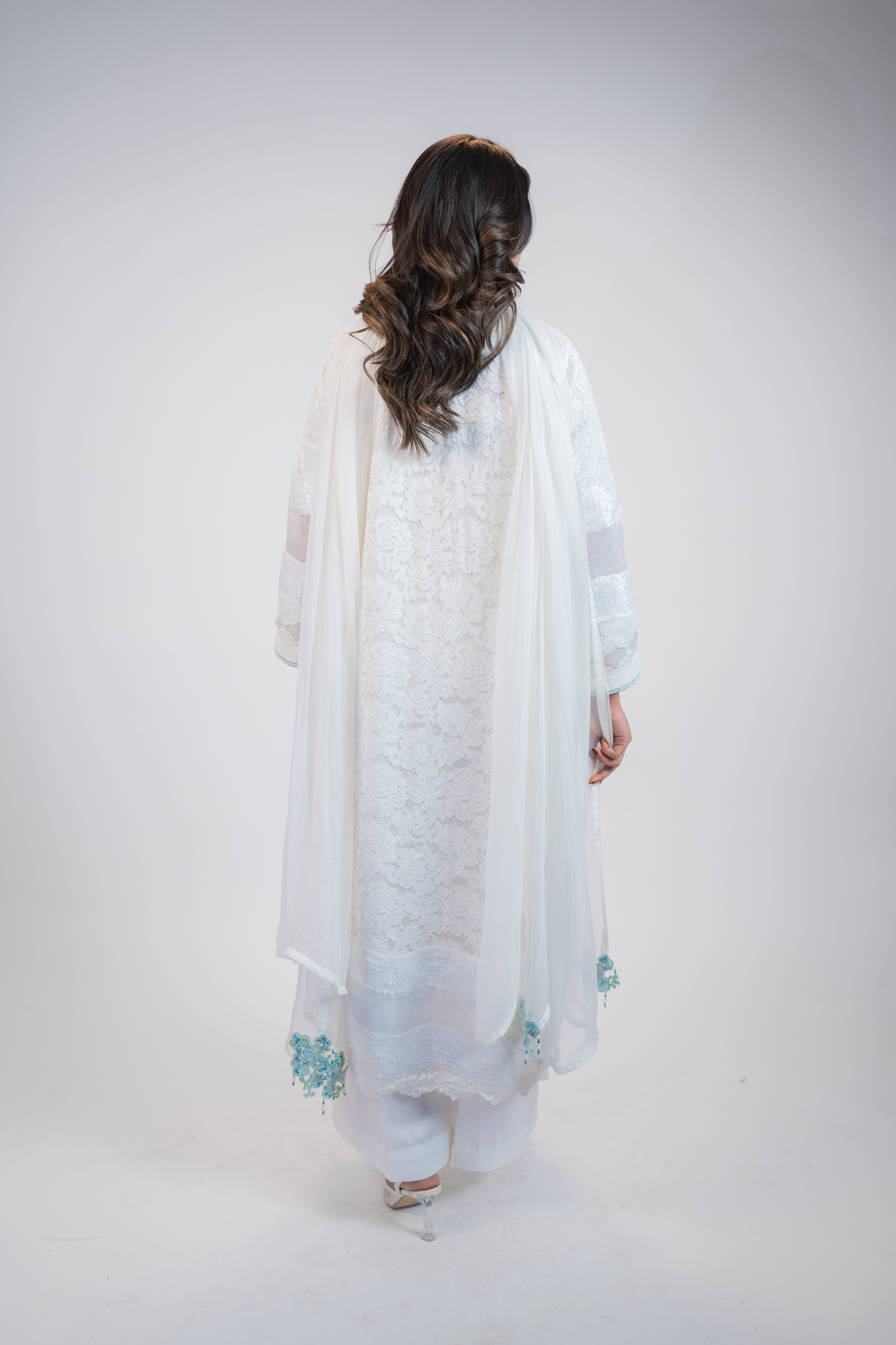 Pristine White Chantelle 3PC Dress with Firoza & Crystal Embellishments