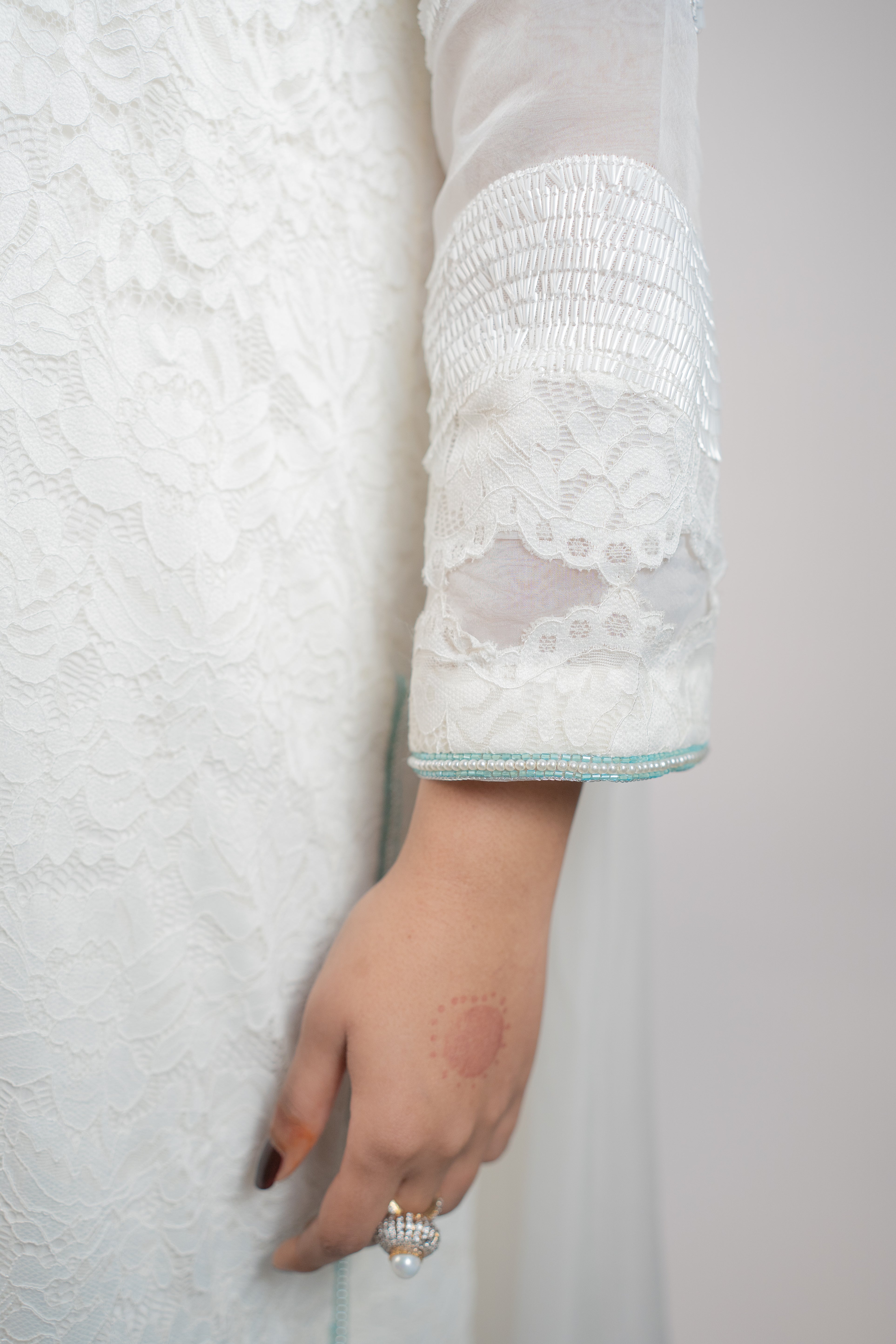 Pristine White Chantelle 3PC Dress with Firoza & Crystal Embellishments